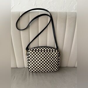 Clare V Black and Cream Woven Checker Midi Sac